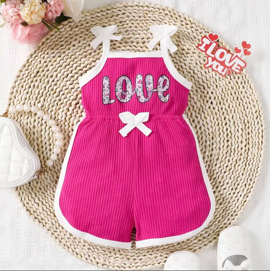 Baby Girls Summer Casual Letter Print Love Pattern Romper Style